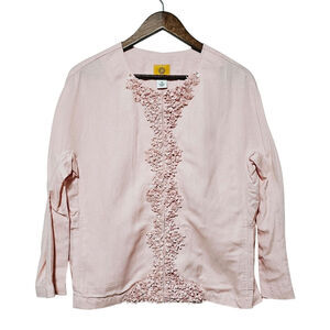 Elegant Pink Linen Blazer with Floral Detailing - Unique and Gorgeous!! Sz 10